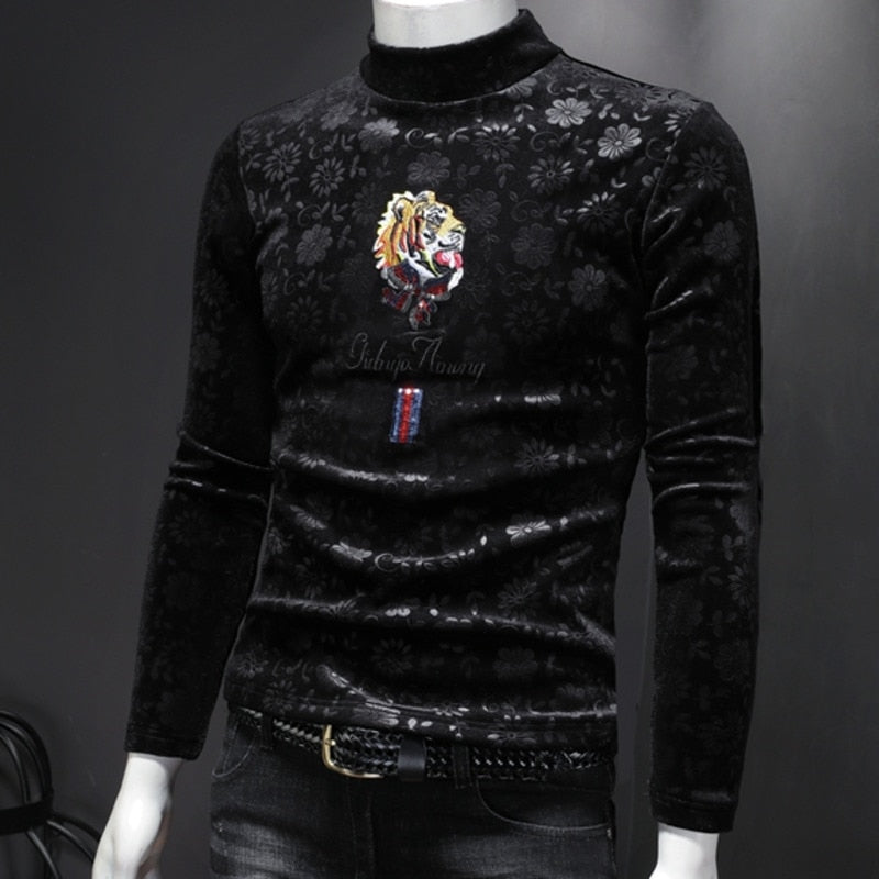 Turtleneck Black Tiger Head T-Shirt