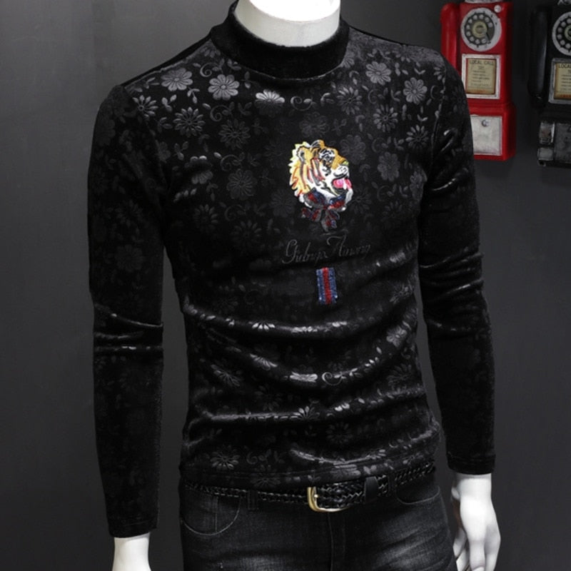 Turtleneck Black Tiger Head T-Shirt