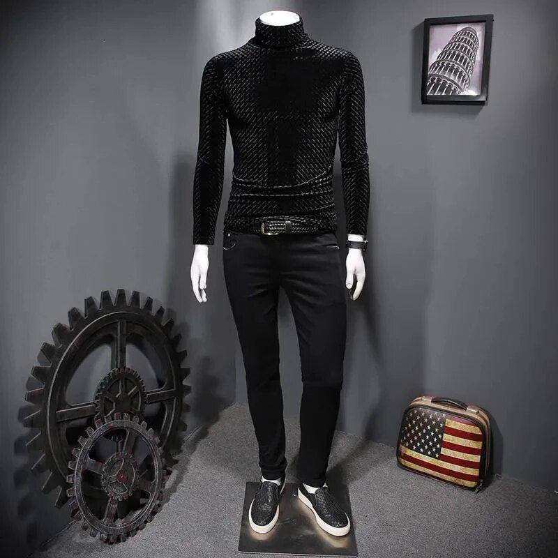 Geometric Pattern Turtleneck T-Shirt