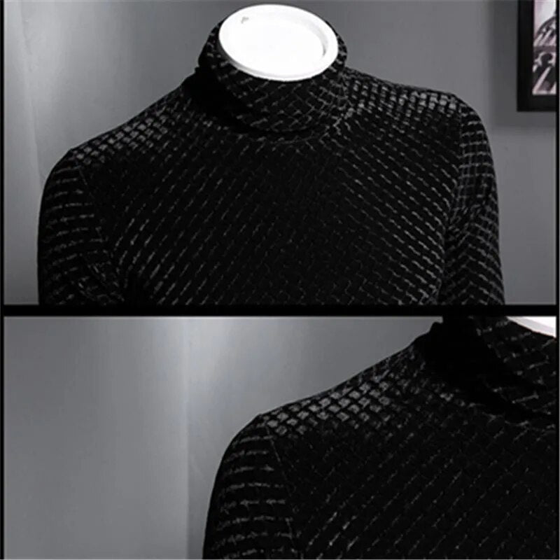 Geometric Pattern Turtleneck T-Shirt