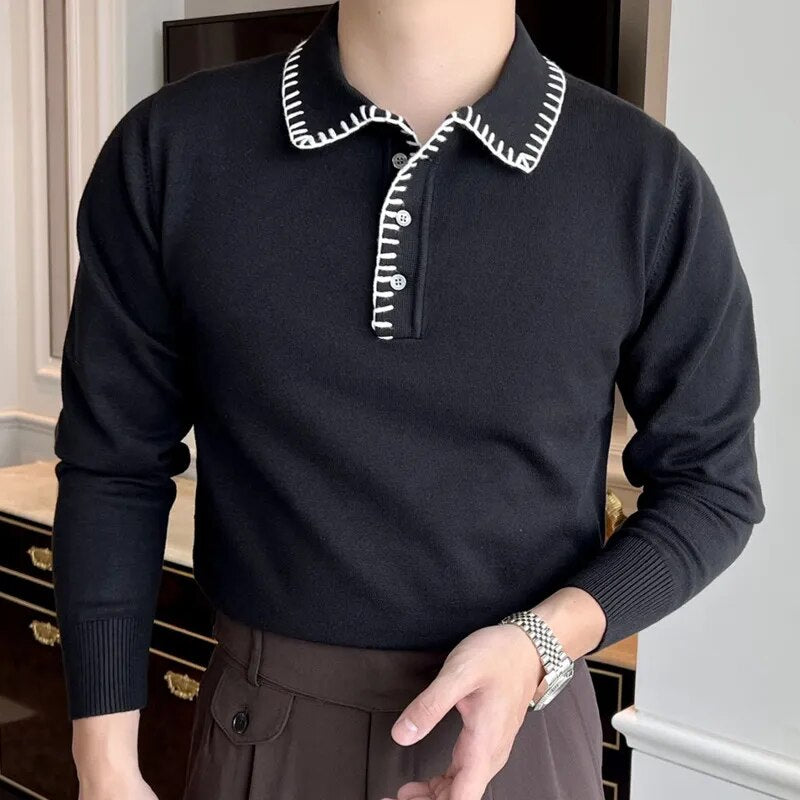 Black White Contrast Stitched Collar Sweater