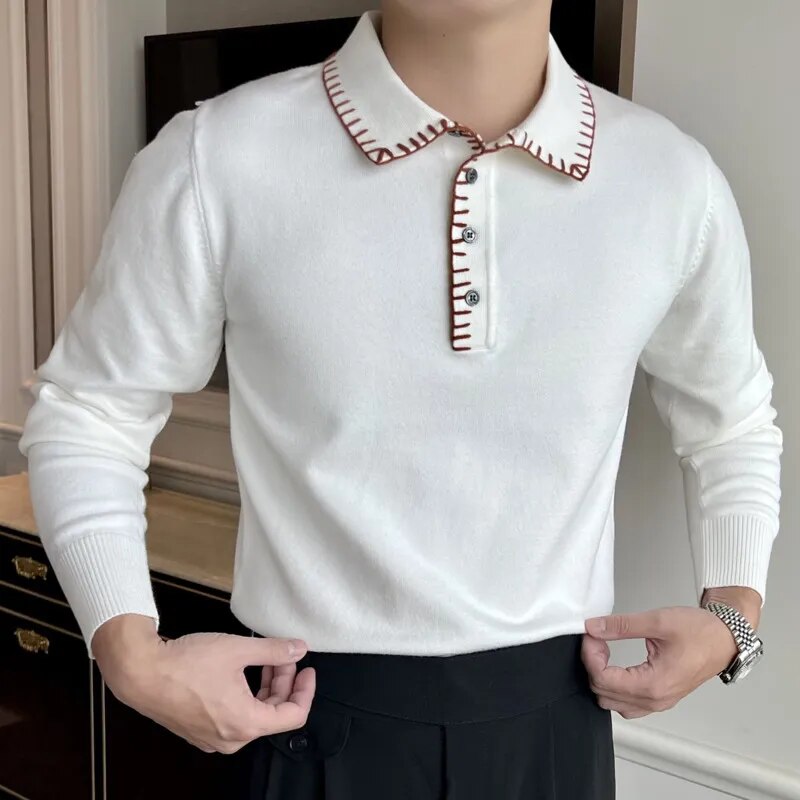 Black White Contrast Stitched Collar Sweater