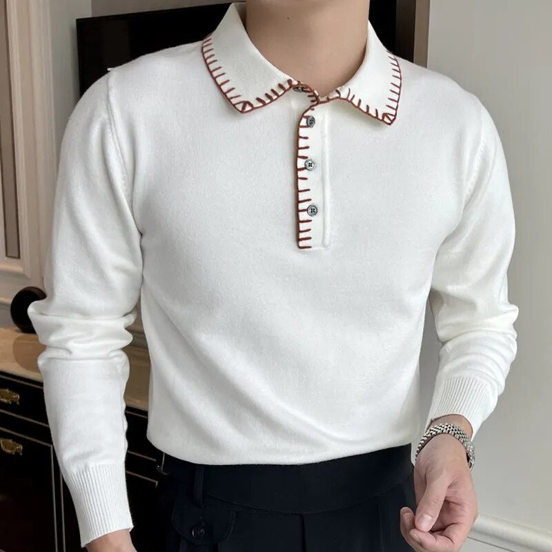 Black White Contrast Stitched Collar Sweater