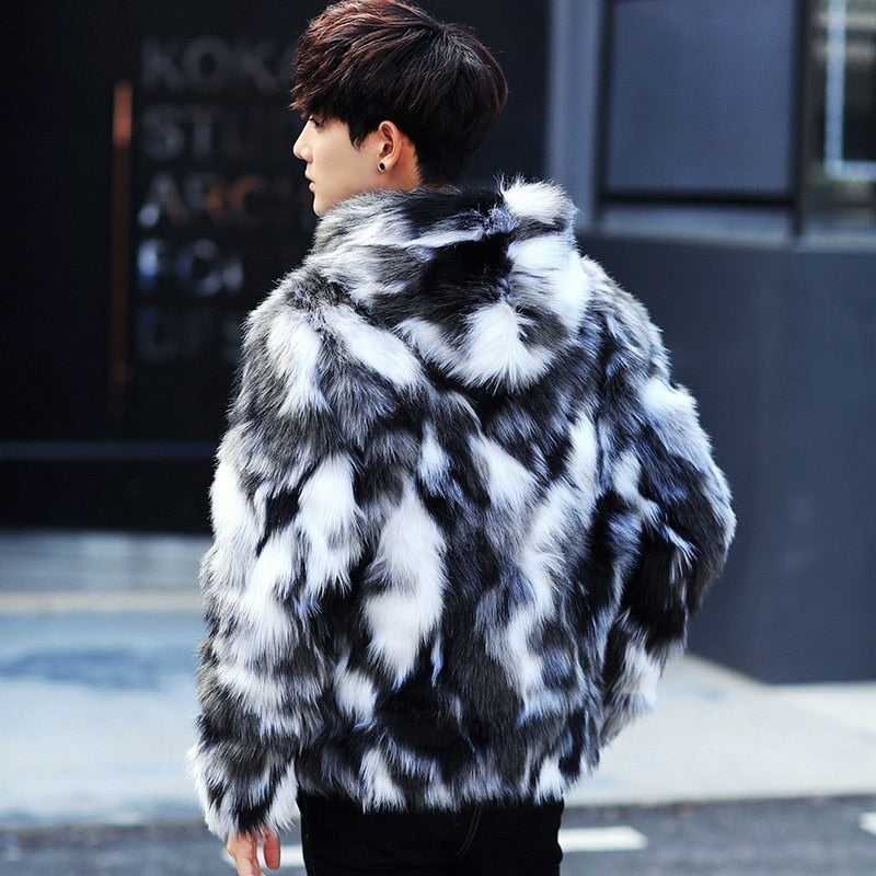 Black and White Fur Luxurious Men Jacket with Hoody - FanFreakz