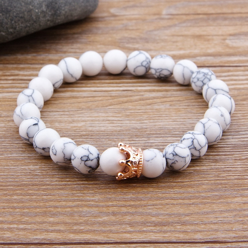 Natural Stone Matte Onyx Stone with Crown Accessories Men Beads Bracelet