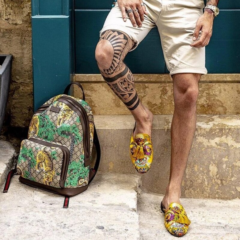 Yellow Floral Tassels Mules Shoes