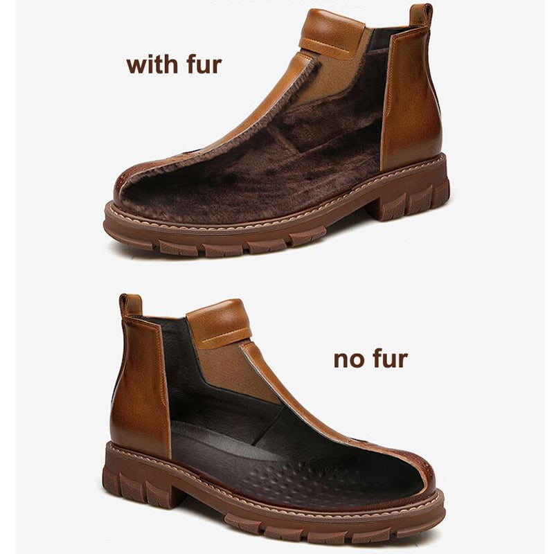 Round Toe Wingtip Winter Style Men Chelsea Boots