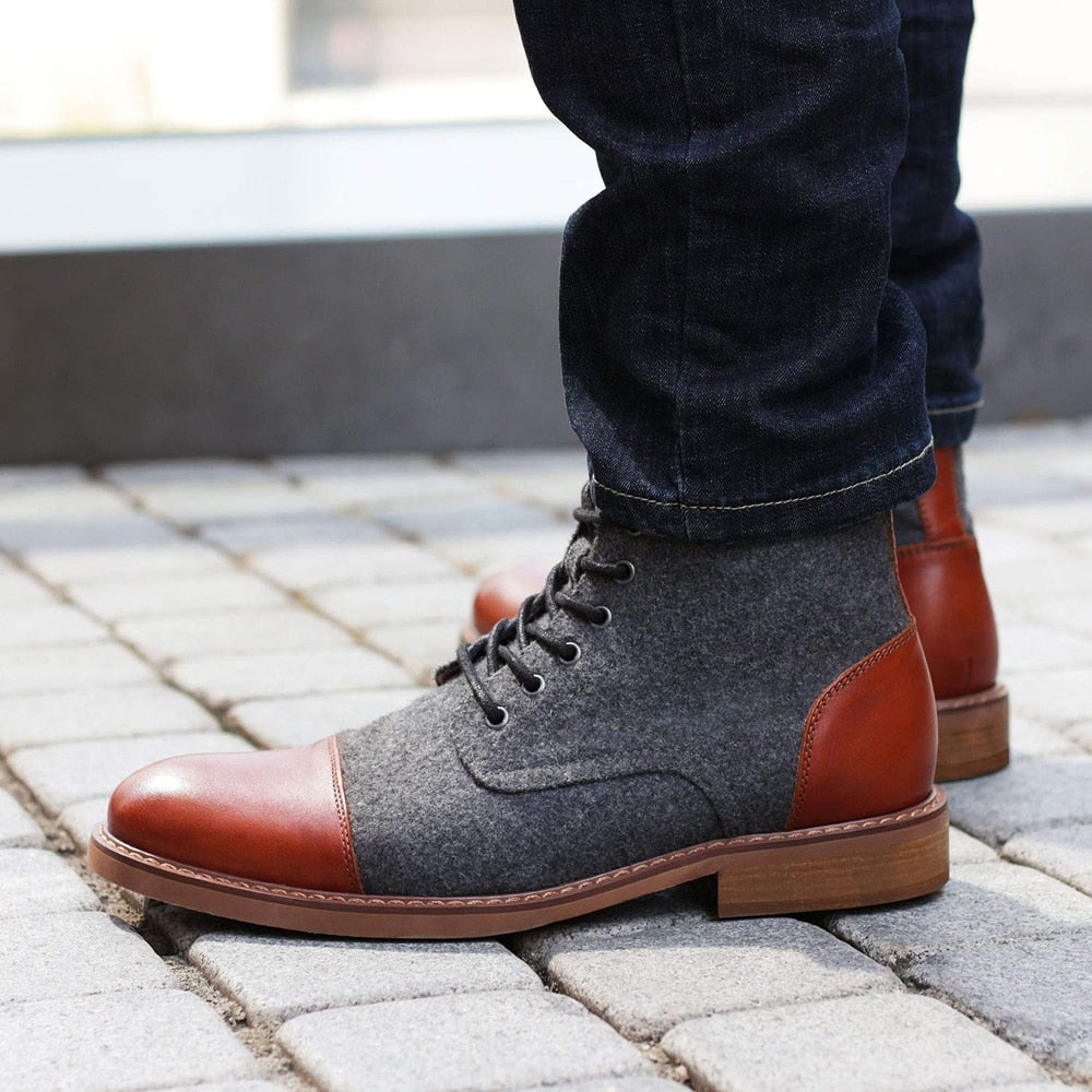 Suede Faux-Leather Ankle Balmoral Boots