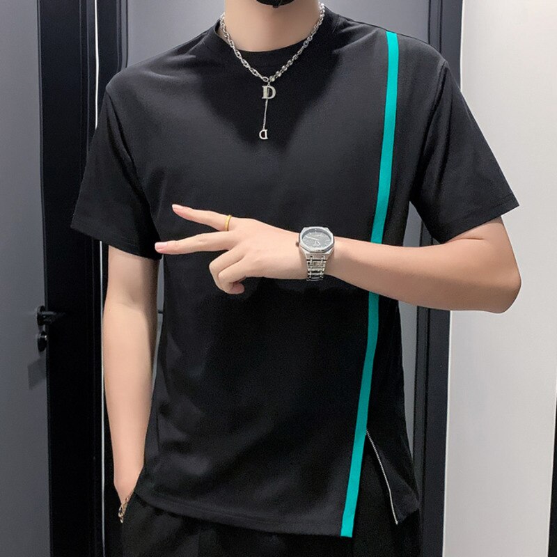 Zipper Button Stitching T-Shirt