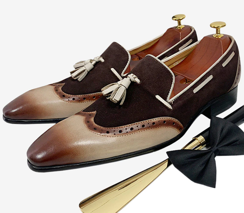 Loafer Genuine Leather Mix Color Wingtip Luxury Shoes