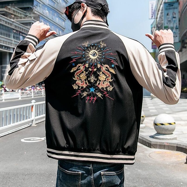 Chinese Dragon Embroidery Hip Hop Style Men Jacket - FanFreakz