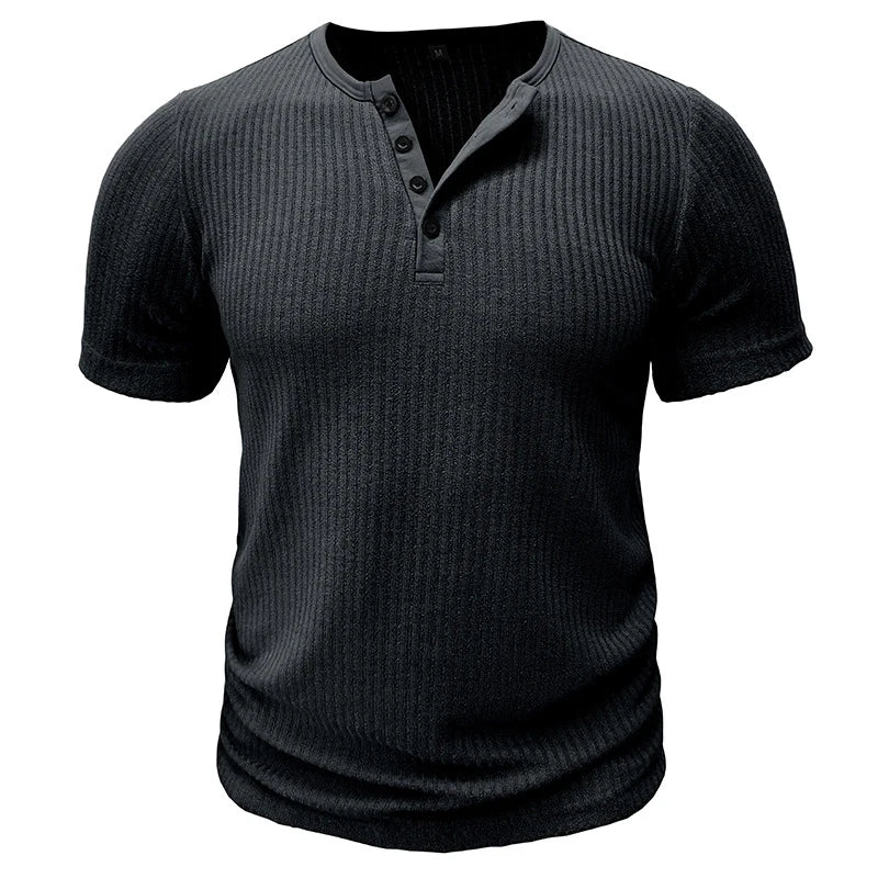 O-Neck Button Short Sleeve T-Shirt