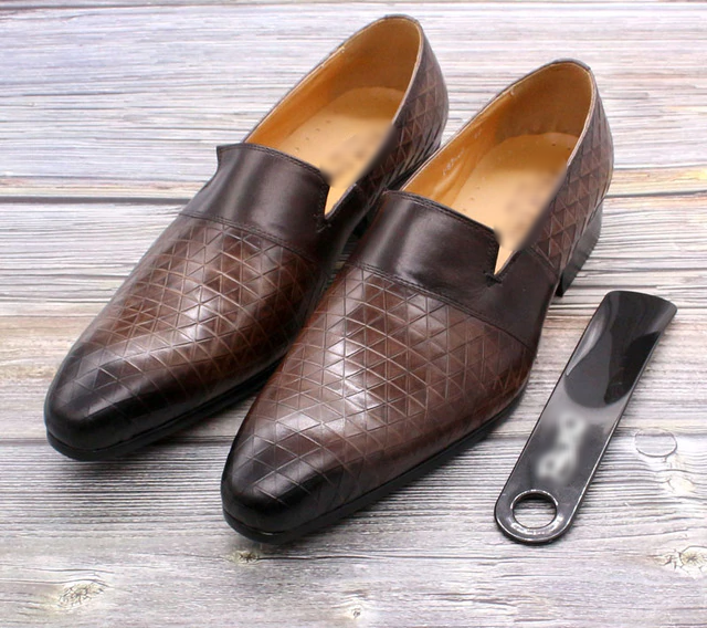 Mens Cow Leather Shoes Brown Slip On Pointed Toe