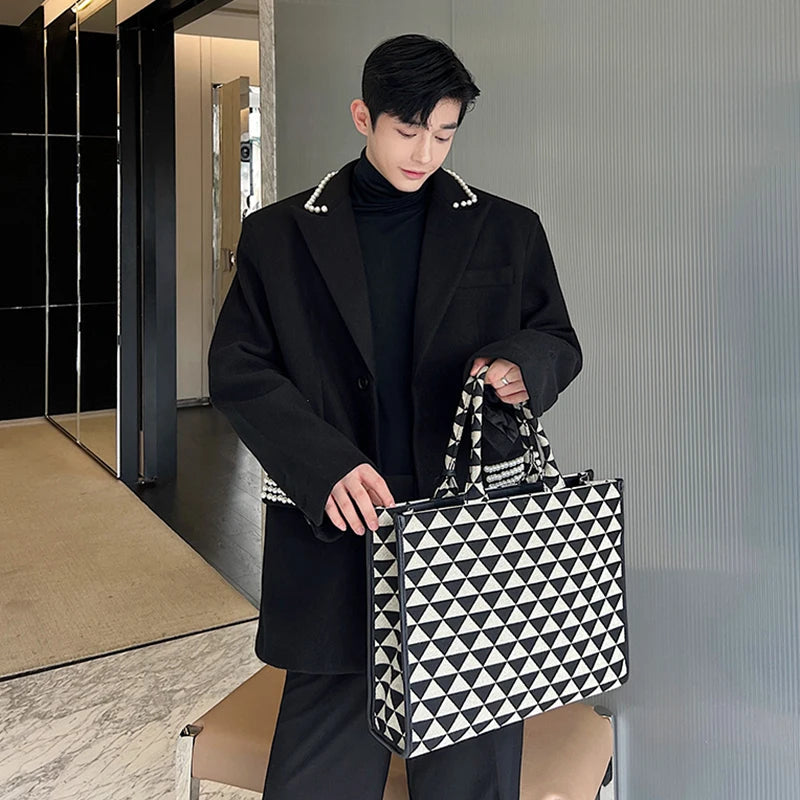 White Beads Decor Black Blazer