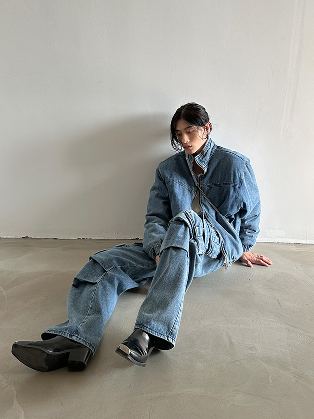 Denim Solid Loose Pants Set