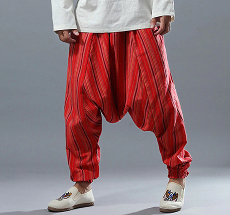 Striped Ethnic Punk Harem Big Crotch Casual Style Men Pants
