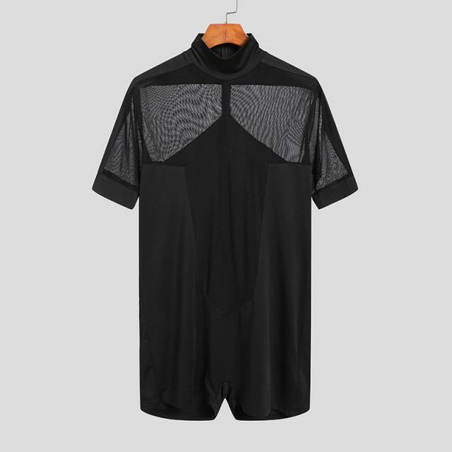 Half Mesh Two-Tone Short Sleeve T-Shirt