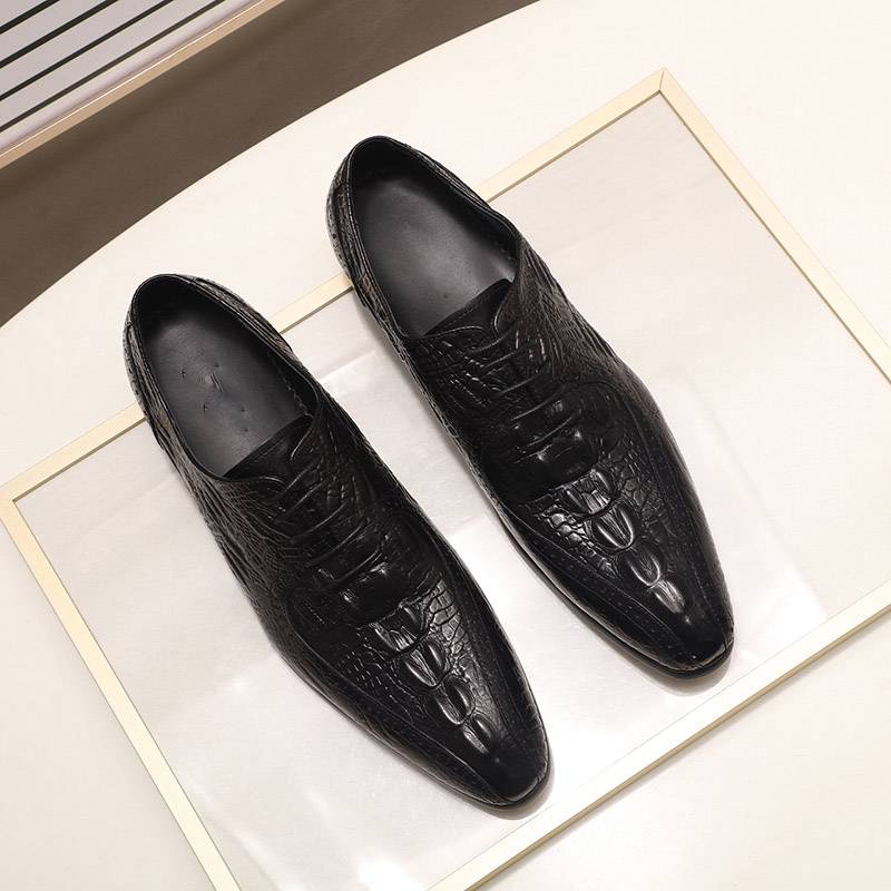 Pointed Toe Black Brown Crocodile Pattern Design Men Shoes