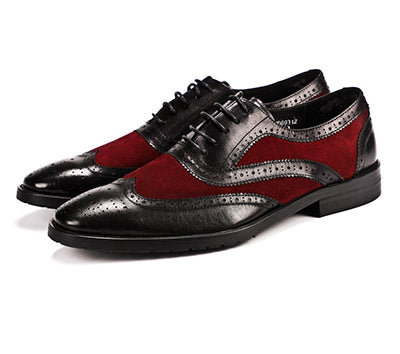 Pointed Toe Suede and Leather Cover Combination Men Brogue Shoes