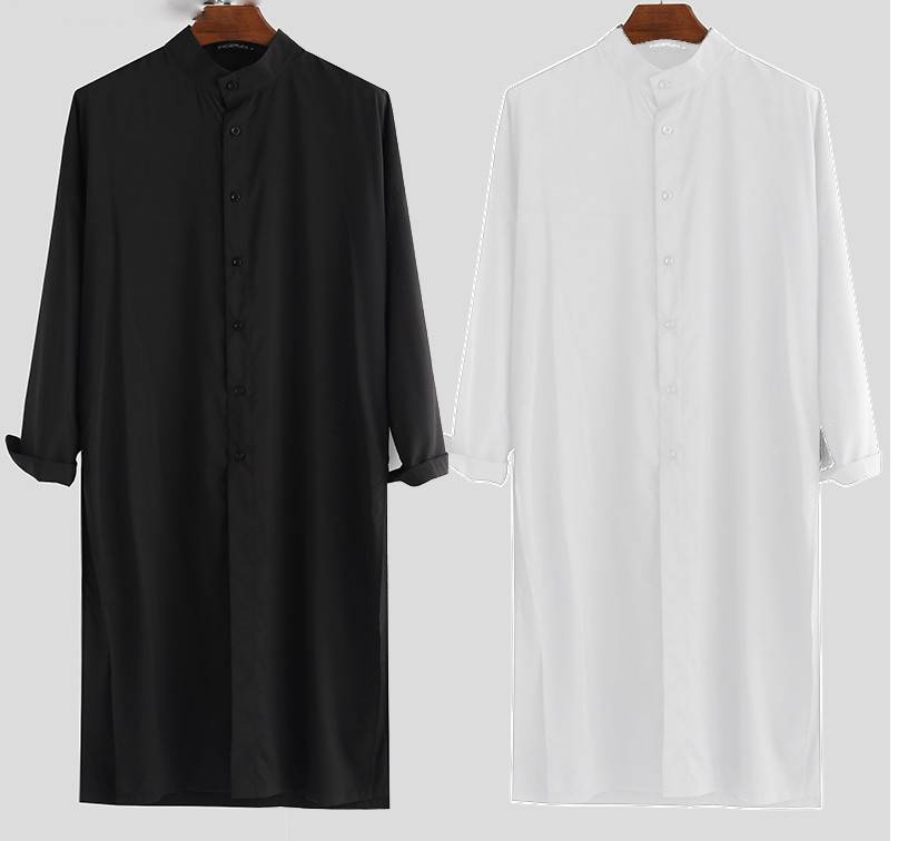 Arabic Indian Looks Long Solid Men Shirt