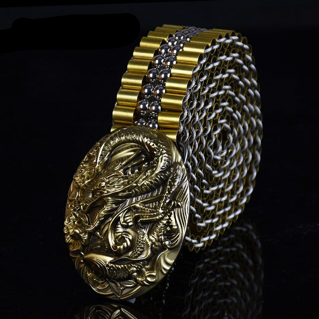 Copper Carved Buckle with Stainless Steel Men Belt