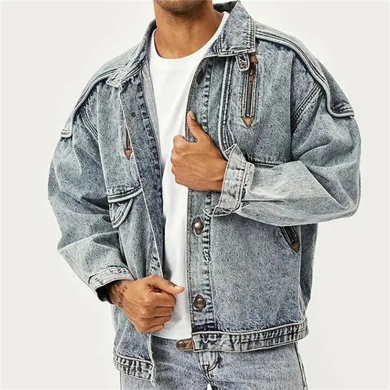 Vintage Slim Solid Casual Denim Jacket
