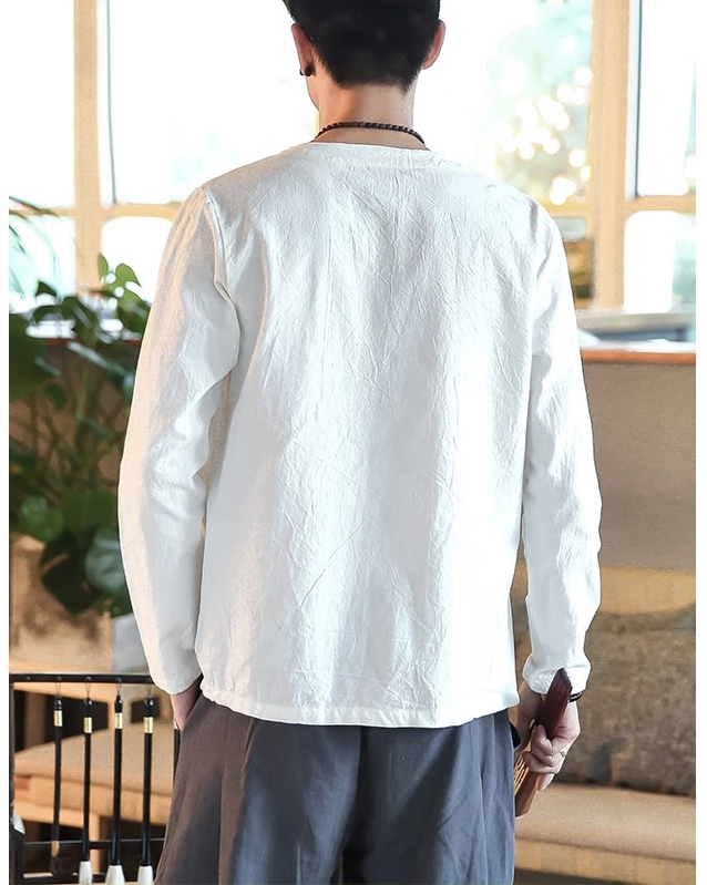 Chinese Asymmetric Lining Tied Long Sleeve Casual Style Men Shirts
