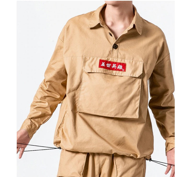 Harajuku Streetwear with Big Front Pocket Style Men Pullover Shirt