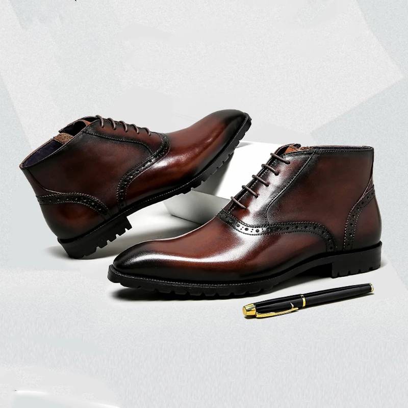 Genuine Leather Lace-up Winter Chelsea Boots