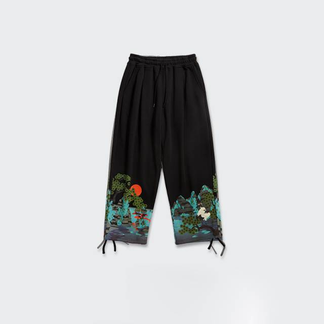 Natural Graphic Elastic Waist Loose Pants
