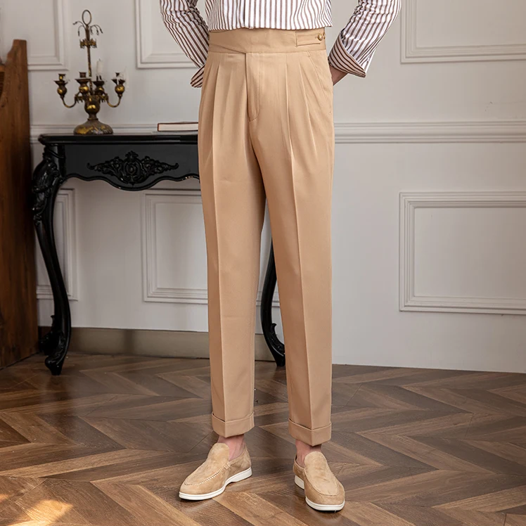 High Waist Side Button Solid Trousers