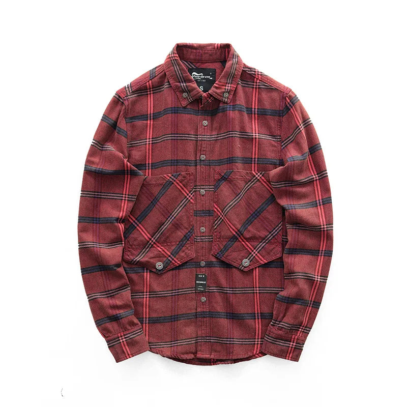 Retro Long-Sleeve Cargo Plaid Shirt