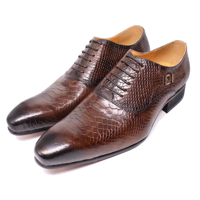 Snake Skin Pattern Leather Pointed Tor Men Oxford Shoes