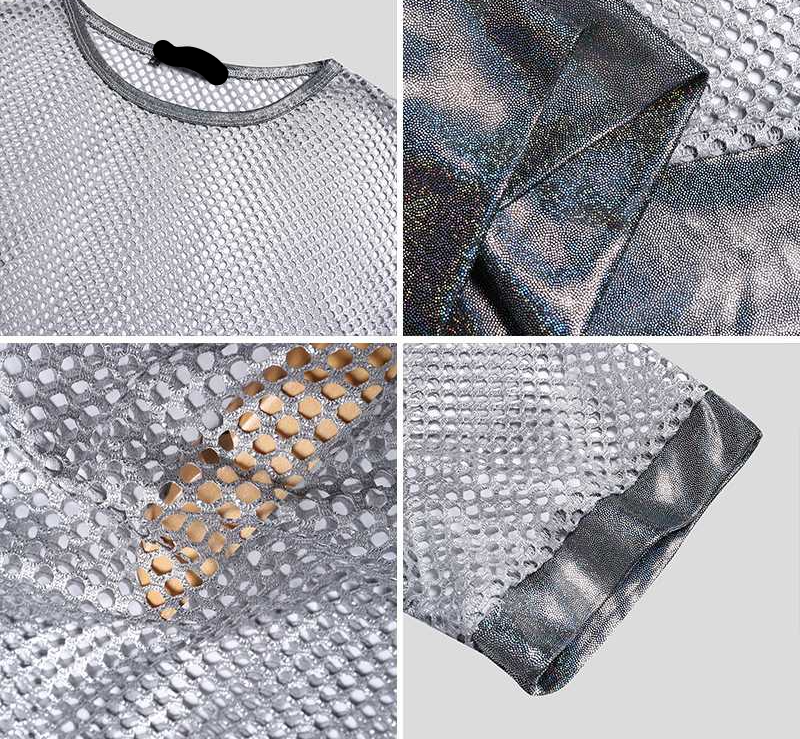 Silver Net See Through Mesh Patchwork T-Shirts