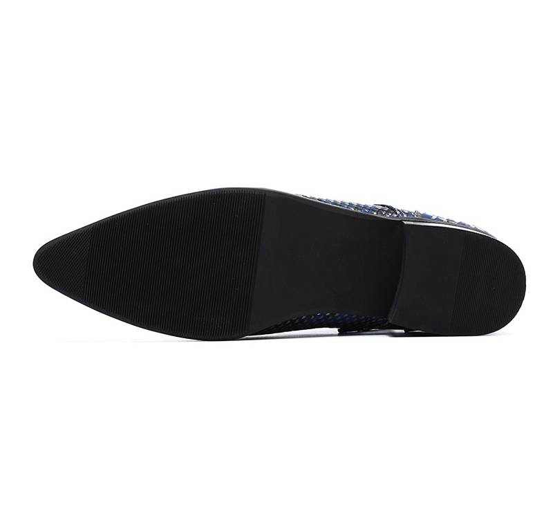 Luxury Pointed Toe Blue Pattern Men Ankle Boots