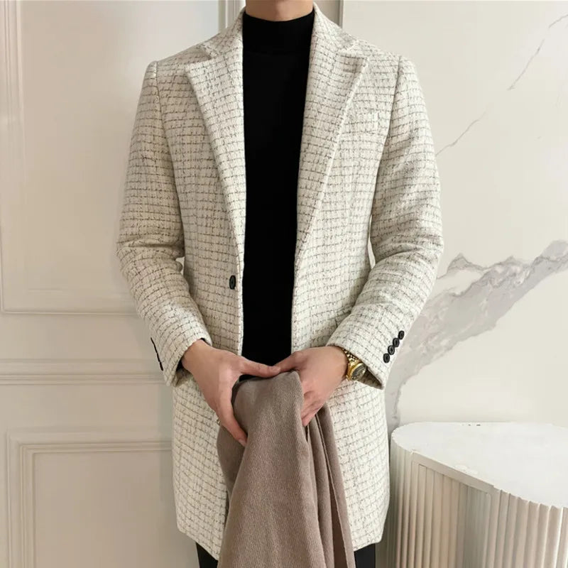 Woolen Apricot White Plaid Coat