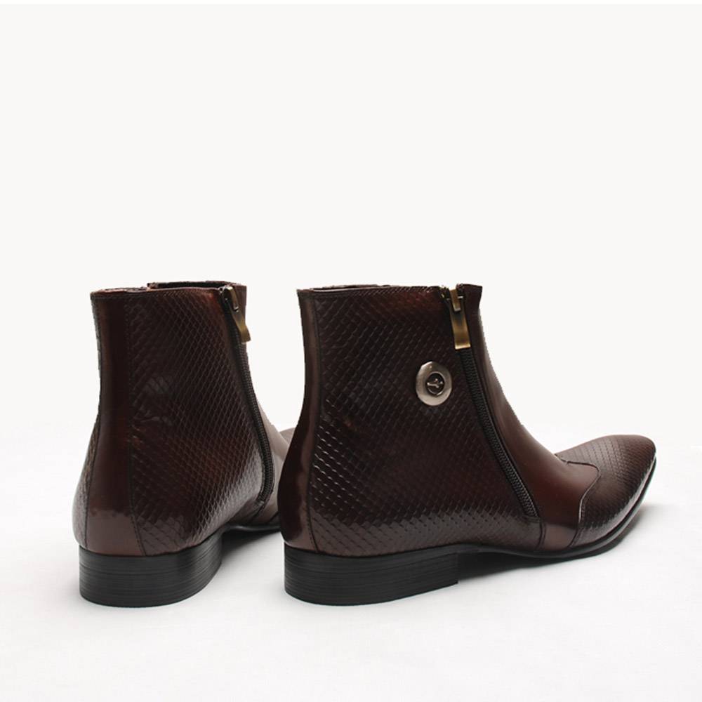 Double Zippers Ankle High Pointed Toe Men Leather Boots