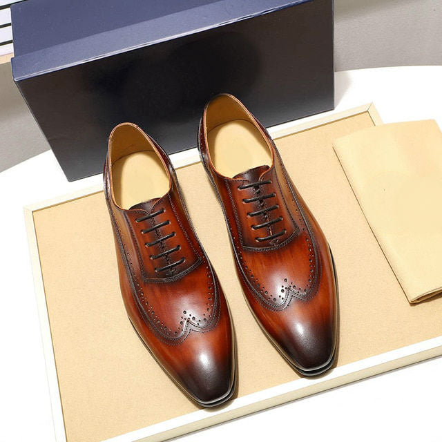Simple Classic Long Wing Tip Men Oxford Business Shoes