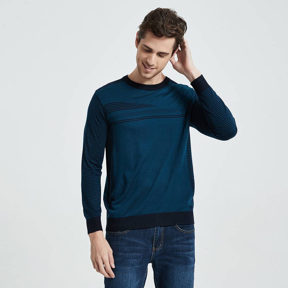 Fine Striped O-Neck Cotton Sweater