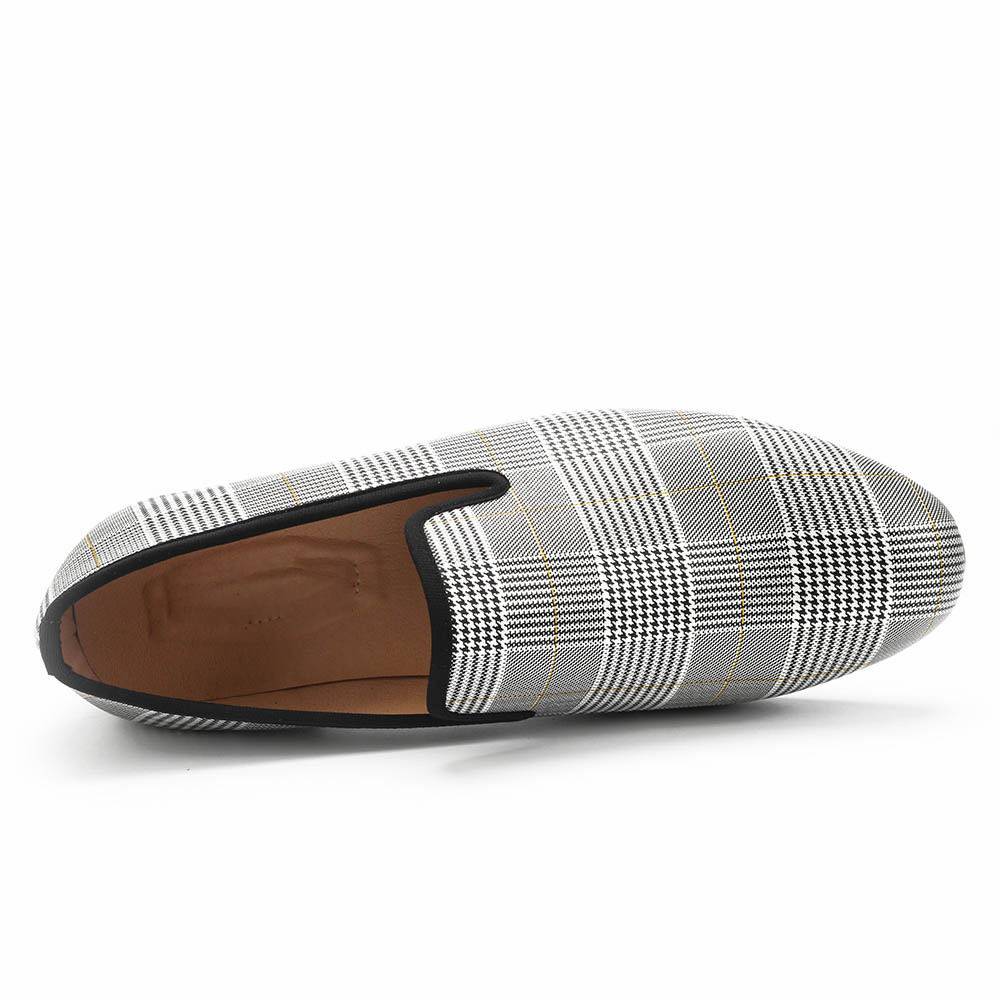 White Grey Chequered Flat Casual Men Loafers Shoes