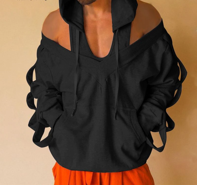 Hands Hollow Cut Off Shoulder Hoodie Jacket