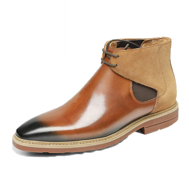 Brogue Genuine Leather Ankle Round Toe Boots