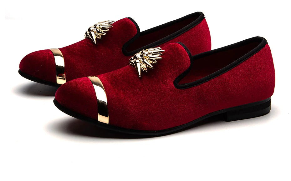 Gold Top and Metal Toe Velvet Design Men Loafers Shoes
