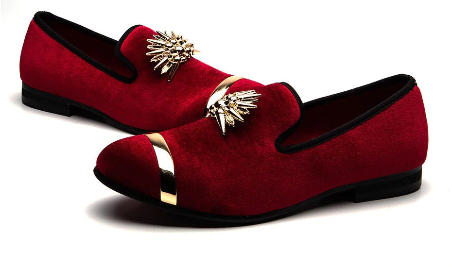 Gold Top and Metal Toe Velvet Design Men Loafers Shoes