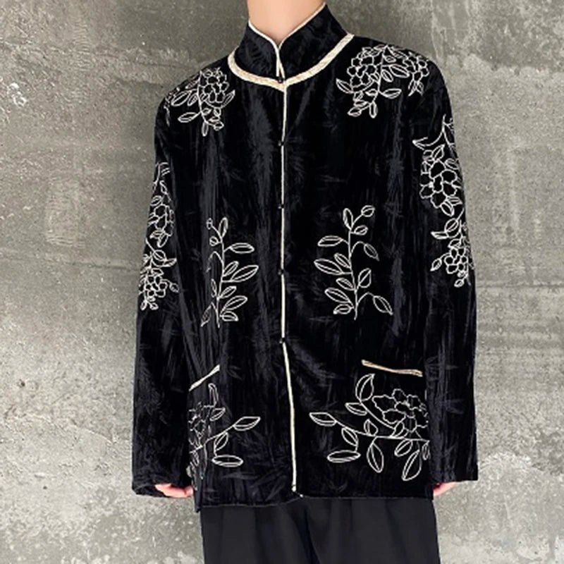 Chinese Style Floral Embossing Design Shirt