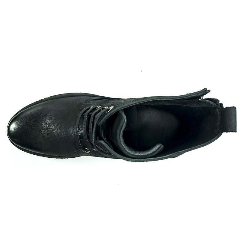 Black Casual Lace Up Men Mid Calf Leather Boots - FanFreakz