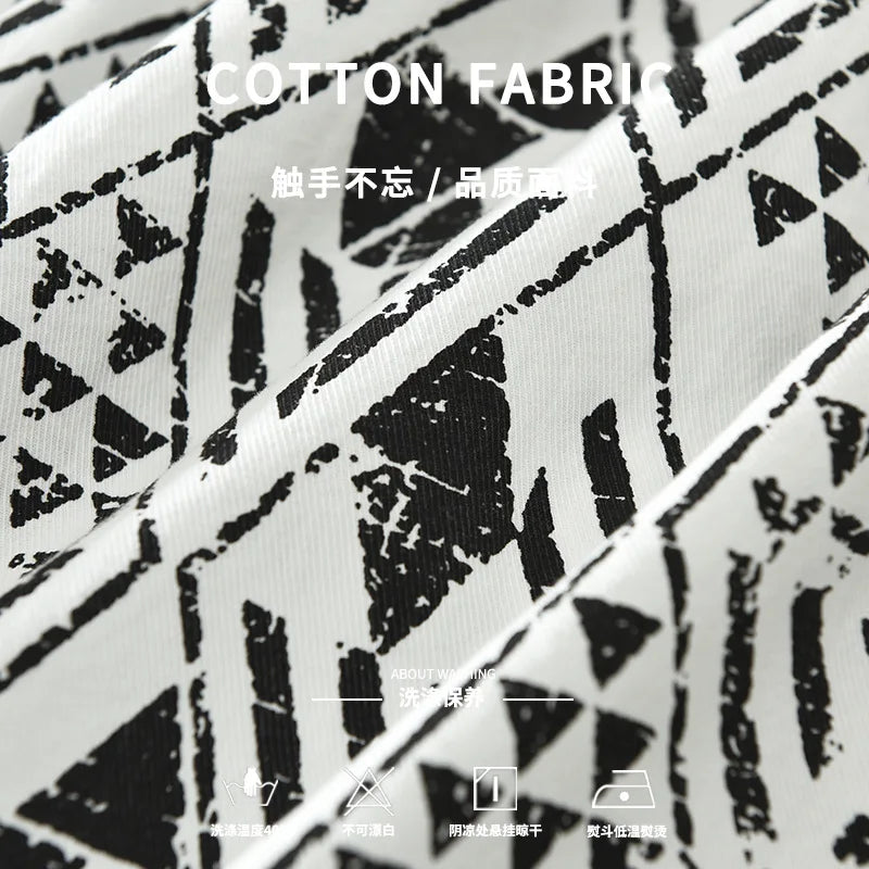 Geometric Pattern White Cotton Shirt