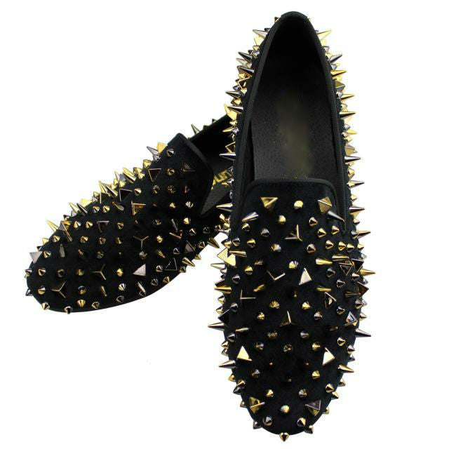 Multi Shape Rivet Spike Men Velvet Loafer Shoes