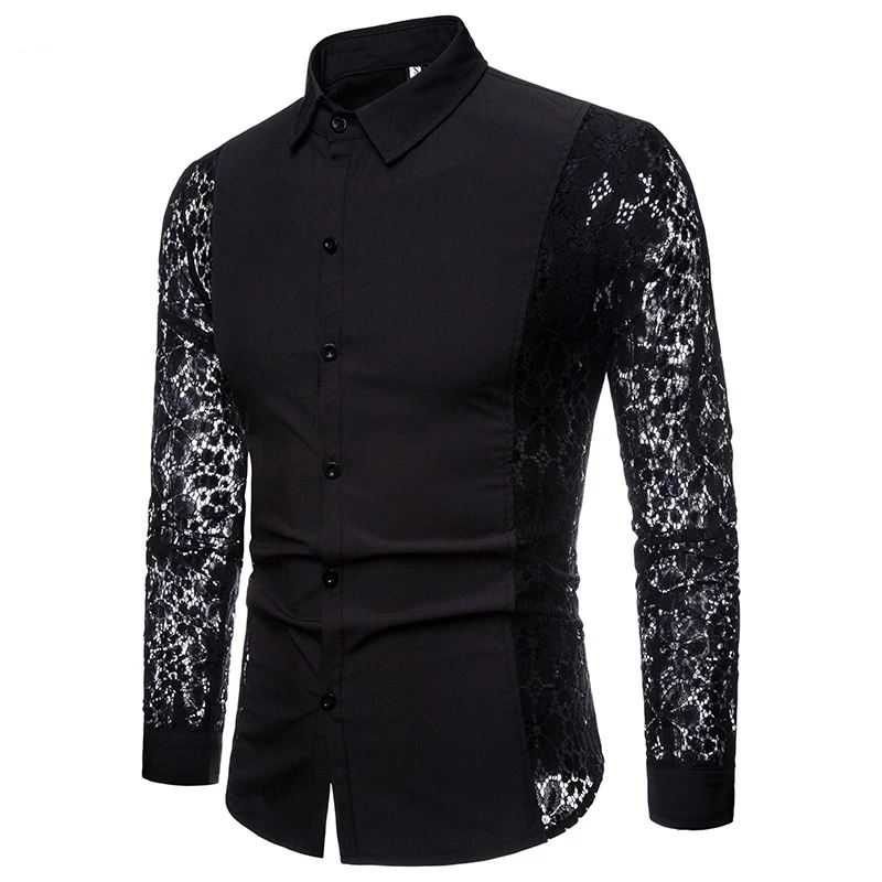 Flower Patchwork Embroidery Transparent Long Sleeve Shirt