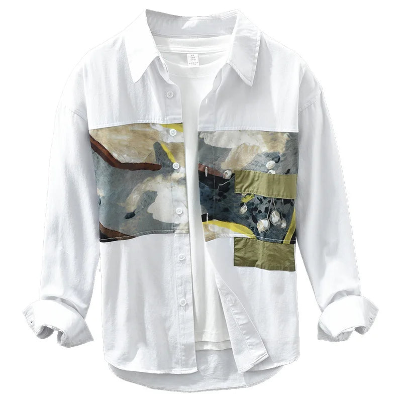 Abstract Printed Patchwork Long Sleeve Shirt